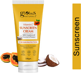 Globus Naturals Vitamin C Sunscreen Cream with Goodness of Coconut Papaya For Sun Protection All Skin Types 100gm