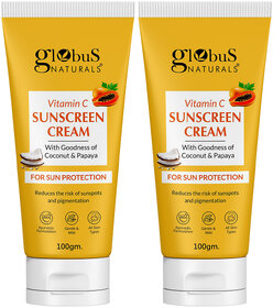 Globus Naturals Vitamin C Sunscreen Cream with Goodness of Coconut  Papaya For Sun Protection All Skin Types 100gm Set of 2