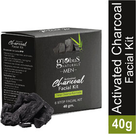 Globus Naturals AntiPollution Charcoal Men 6 Step Facial Kit For Oil Control Blackhead Removal Suitable For Oily Acne Prone Skin 40gm