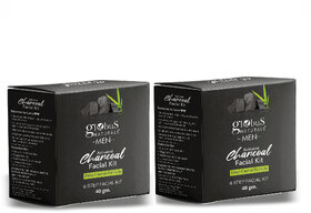 Globus Naturals AntiPollution Charcoal Men 6 Step Facial Kit For Oil Control  Blackhead Removal Suitable For Oily  Acne Prone Skin 40gm Set of 2