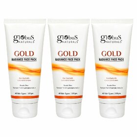Globus Naturals Gold Radiance Anti Ageing  Brightening Face Pack Enriched with Saffron Liquorice  Walnut Fights Premature Ageing Boosts Glow Provides Deep Exfoliation All Skin Types 100 gms Set of 3