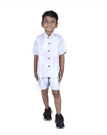 Kid Kupboard Cotton Boy's Shirt and Short Set, White, Half-Sleeves, 6-7 Years KIDS7152