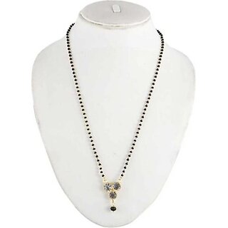 Brass and Alloy Gold Plated Mangalsutra for Women with Traditional Design and Elegant Black Beads