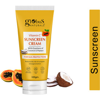 Globus Naturals Vitamin C Sunscreen Cream with Goodness of Coconut Papaya For Sun Protection All Skin Types 100gm