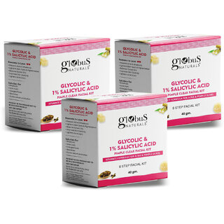 Globus Naturals Anti Acne Glycolic  Salicylic Acid 6 Step Facial Kit For Oil Control  Skin Lightening Suitable For Oily  Acne Prone Skin 40gm Set of 3