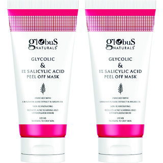 Globus Naturals Glycolic  1 Salicylic Acid Anti Acne Peel Off Mask For Oily  Acne Prone Skin Natural  Ayurvedic Formula Chemical Free Cruelty Free 100 gms Set of 2
