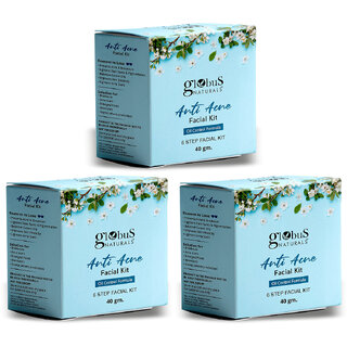 Globus Naturals Anti Acne 6 Step Facial Kit For Oil Control  Unclogging Pore Suitable For Oily  Acne Prone Skin 40gm Set of 3