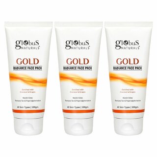 Globus Naturals Gold Radiance Anti Ageing  Brightening Face Pack Enriched with Saffron Liquorice  Walnut Fights Premature Ageing Boosts Glow Provides Deep Exfoliation All Skin Types 100 gms Set of 3