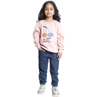 Kid Kupboard Cotton Girls Sweatshirt, Light Pink, Full-Sleeves, 6-7 Years KIDS7171