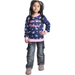 Kid Kupboard Cotton Girls Sweatshirt, Dark Blue, Full-Sleeves, 6-7 Years KIDS7172