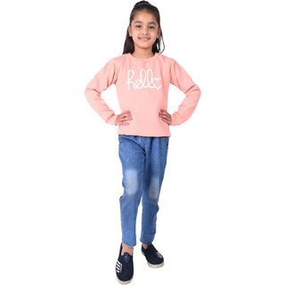Kid Kupboard Cotton Girls Sweatshirt, Light Pink, Full-Sleeves, 7-8 Years KIDS7173