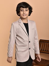 PrintCultr Boys Solid Single Breasted Party Blazer (Beige)