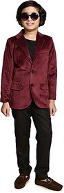 PrintCultr Boys Solid Single Breasted Party Blazer (Maroon)