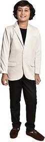 PrintCultr Boys Solid Single Breasted Party Blazer (Beige)