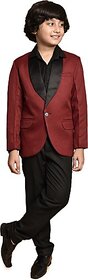 PrintCultr Boys Solid Single Breasted Party Blazer (Maroon)