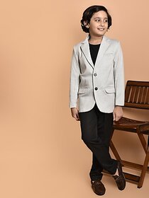 PrintCultr Boys Solid Single Breasted Party Blazer (Grey)