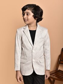 PrintCultr Boys Self Design Single Breasted Party Blazer (Beige)