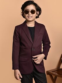 PrintCultr Boys Solid Single Breasted Party Blazer (Maroon)
