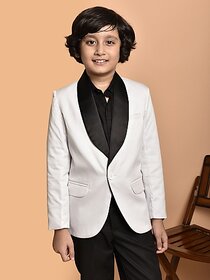 PrintCultr Boys Solid Single Breasted Party Blazer (White)