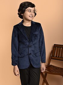 PrintCultr Boys Solid Single Breasted Party Blazer (Dark Blue)