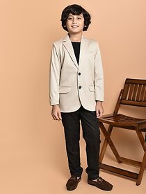 PrintCultr Boys Solid Single Breasted Party Blazer (Beige)