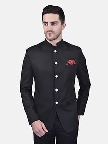 PrintCultr Solid Mandarin Festive & Wedding Men Blazer (Black)