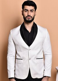 PrintCultr PrintCultr Men Solid Single Breasted Festive & Wedding Blazer (White)
