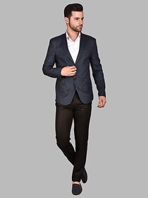 PrintCultr Men Self Design Single Breasted Casual Blazer (Dark Blue)