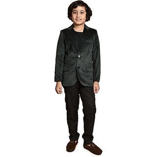 PrintCultr Boys Solid Single Breasted Party Blazer (Green)