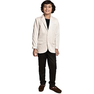 PrintCultr Boys Solid Single Breasted Party Blazer (Beige)