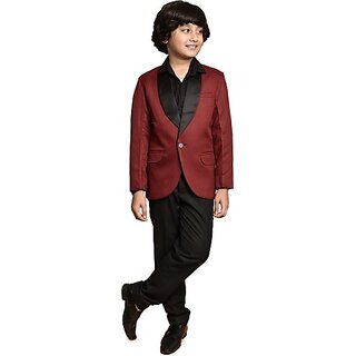 PrintCultr Boys Solid Single Breasted Party Blazer (Maroon)
