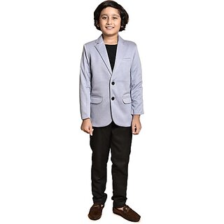 PrintCultr Boys Solid Single Breasted Party Blazer (Blue)