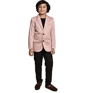 PrintCultr Boys Solid Single Breasted Party Blazer (Pink)