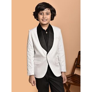 PrintCultr Boys Solid Single Breasted Party Blazer (White)