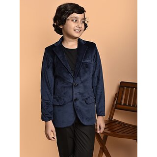 PrintCultr Boys Solid Single Breasted Party Blazer (Dark Blue)