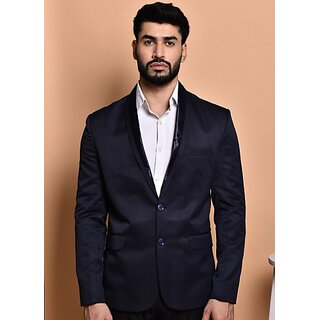 PrintCultr Solid Mandarin Festive & Wedding Men Blazer (Dark Blue)