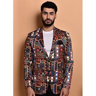 PrintCultr PrintCultr Men Printed Single Breasted Casual Blazer (Multicolor)