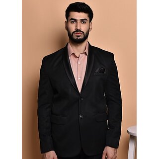 PrintCultr Solid Mandarin Festive & Wedding Men Blazer (Black)