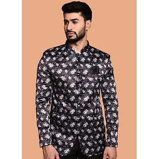 PrintCultr PrintCultr Men Printed Single Breasted Casual Blazer (Black)