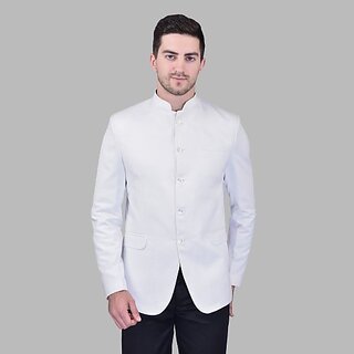 PrintCultr Men Solid Mandarin Casual Blazer (White)
