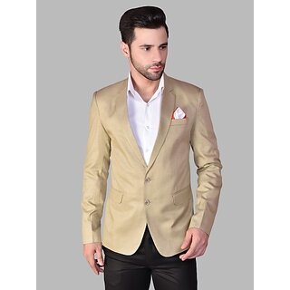 PrintCultr Men Solid Single Breasted Casual Blazer (Beige)