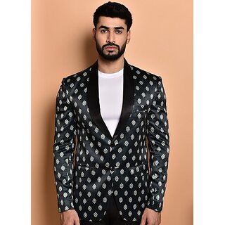 PrintCultr Printed Mandarin Festive & Wedding Men Blazer (Green)