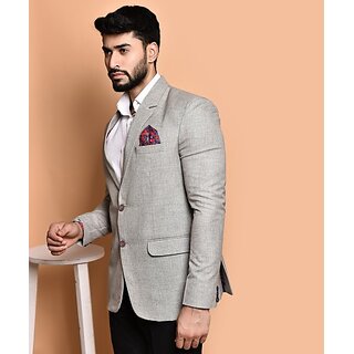 PrintCultr Solid Mandarin Festive & Wedding Men Blazer (Grey)