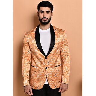 PrintCultr Printed Mandarin Festive & Wedding Men Blazer (Orange)