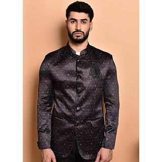 PrintCultr Printed Mandarin Festive & Wedding Men Blazer (Black)