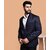 PrintCultr Solid Mandarin Festive & Wedding Men Blazer (Dark Blue)