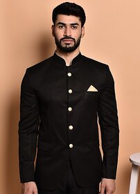 PrintCultr Solid Mandarin Festive & Wedding Men Blazer (Black)