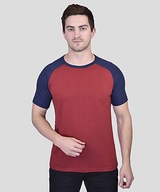 PrintCultr Colorblock Men Round Neck Cotton Blend Maroon T-Shirt