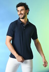 PrintCultr Solid Men Polo Neck Polyester Blue T-Shirt