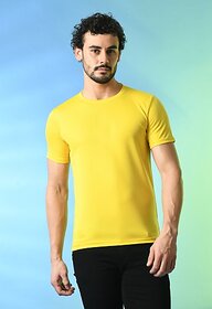 PrintCultr Solid Men Round Neck Polyester Yellow T-Shirt